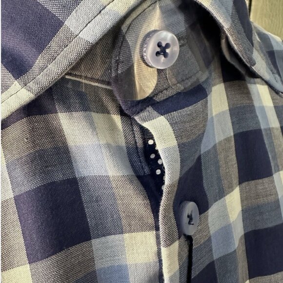Serica Classics Blue and White Plaid Short Sleeve Button Soft Men’s Medium - Picture 5 of 10